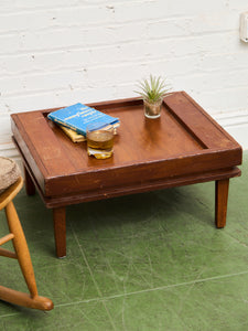 Mid-Century Modern Wood Side Table with Recessed Tray Top