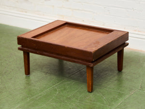 Mid-Century Modern Wood Side Table with Recessed Tray Top