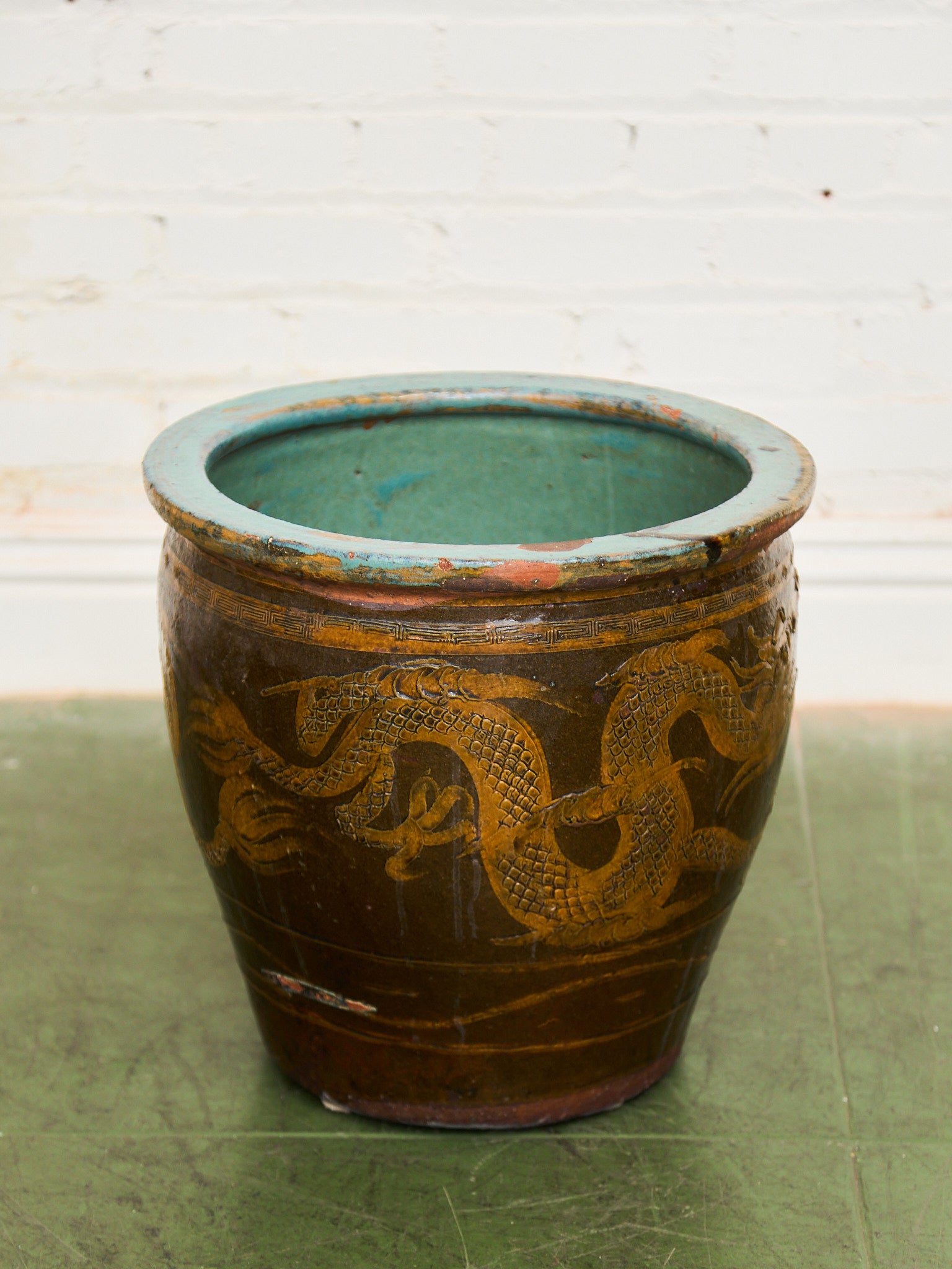 Vintage 1960s Large Tony Duquette Style Asian Brown Dragon Egg Pot