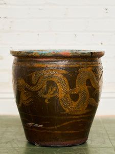 Vintage 1960s Large Tony Duquette Style Asian Brown Dragon Egg Pot