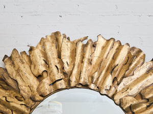 Brutalist Gilt Sunburst Mirror in the Style of Curtis Jere
