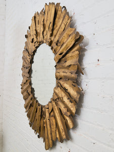 Brutalist Gilt Sunburst Mirror in the Style of Curtis Jere