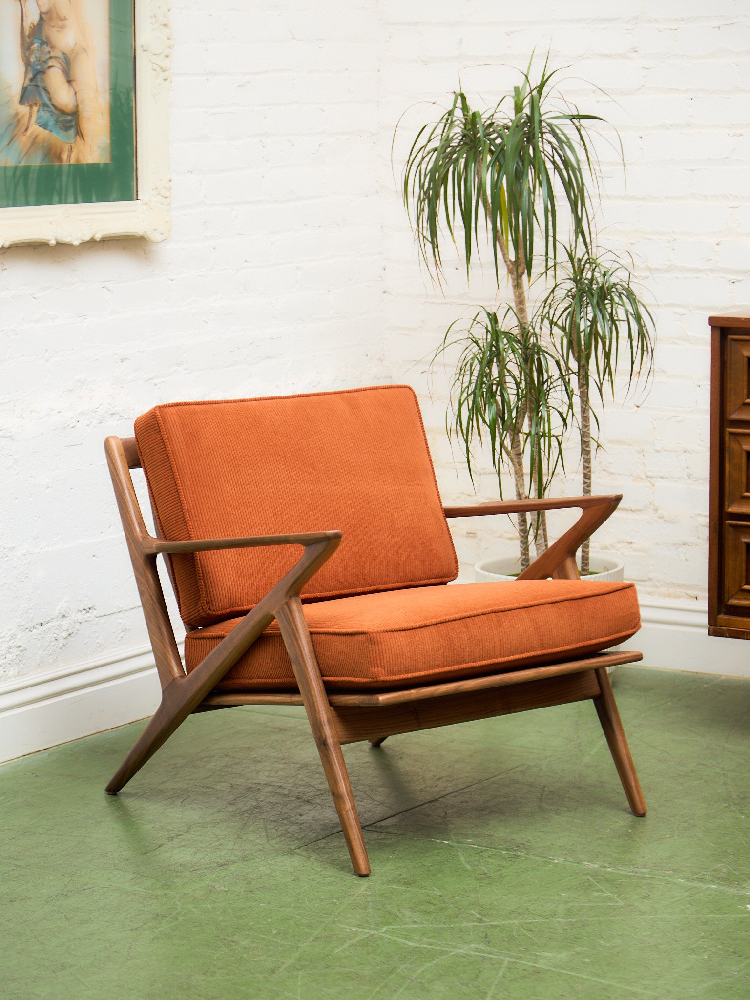 Ziggy Walnut Lounge Chair in Orange Corduroy – Sunbeam Vintage