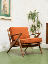 Load image into Gallery viewer, Ziggy Walnut Lounge Chair in Orange Corduroy
