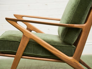 Ziggy Walnut Lounge Chair in Green
