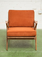 Load image into Gallery viewer, Ziggy Walnut Lounge Chair in Orange Corduroy
