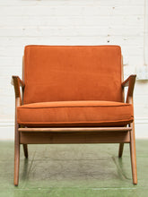 Load image into Gallery viewer, Ziggy Walnut Lounge Chair in Orange Corduroy
