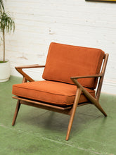 Load image into Gallery viewer, Ziggy Walnut Lounge Chair in Orange Corduroy
