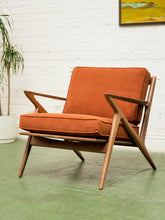 Load image into Gallery viewer, Ziggy Walnut Lounge Chair in Orange Corduroy
