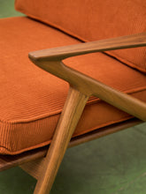Load image into Gallery viewer, Ziggy Walnut Lounge Chair in Orange Corduroy
