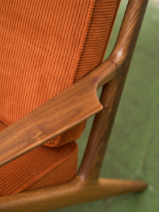 Ziggy Walnut Lounge Chair in Orange Corduroy