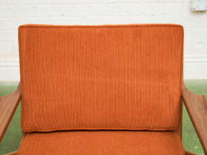 Ziggy Walnut Lounge Chair in Orange Corduroy
