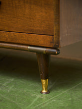 Load image into Gallery viewer, Merton Gershun Style Bassett Mid Century Walnut and Brass Louvered 9 Drawer Dresser
