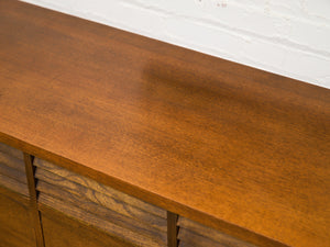 Merton Gershun Style Bassett Mid Century Walnut and Brass Louvered 9 Drawer Dresser