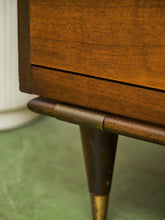 Load image into Gallery viewer, Merton Gershun Style Bassett Mid Century Walnut and Brass Louvered 9 Drawer Dresser

