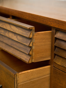Merton Gershun Style Bassett Mid Century Walnut and Brass Louvered 9 Drawer Dresser