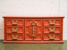 Load image into Gallery viewer, Hollywood Regency Spanish Revival Mid-Century Dresser and Poppy Orange Red
