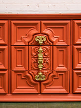 Load image into Gallery viewer, Hollywood Regency Spanish Revival Mid-Century Dresser and Poppy Orange Red
