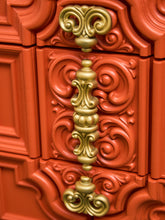 Load image into Gallery viewer, Hollywood Regency Spanish Revival Mid-Century Dresser and Poppy Orange Red
