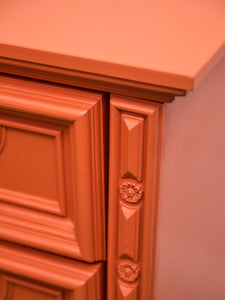 Hollywood Regency Spanish Revival Mid-Century Dresser and Poppy Orange Red