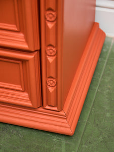 Hollywood Regency Spanish Revival Mid-Century Dresser and Poppy Orange Red