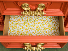 Load image into Gallery viewer, Hollywood Regency Spanish Revival Mid-Century Dresser and Poppy Orange Red
