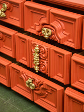 Load image into Gallery viewer, Hollywood Regency Spanish Revival Mid-Century Dresser and Poppy Orange Red

