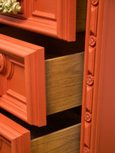 Load image into Gallery viewer, Hollywood Regency Spanish Revival Mid-Century Dresser and Poppy Orange Red

