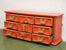 Load image into Gallery viewer, Hollywood Regency Spanish Revival Mid-Century Dresser and Poppy Orange Red

