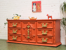 Load image into Gallery viewer, Hollywood Regency Spanish Revival Mid-Century Dresser and Poppy Orange Red
