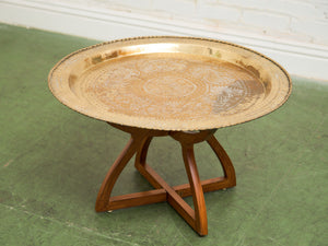 Mid-Century Round Brass Tray Coffee Table With Spider Leg Base