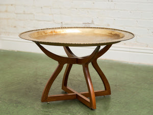Mid-Century Round Brass Tray Coffee Table With Spider Leg Base