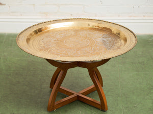 Mid-Century Round Brass Tray Coffee Table With Spider Leg Base