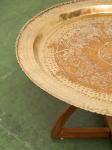 Mid-Century Round Brass Tray Coffee Table With Spider Leg Base