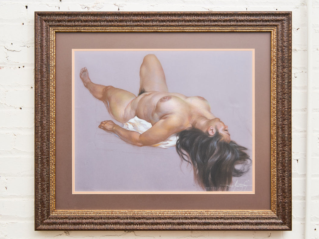 Reclining Nude with Flowing Hair Signed Figurative Pastel