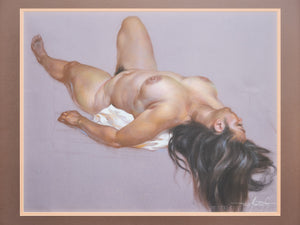 Reclining Nude with Flowing Hair Signed Figurative Pastel