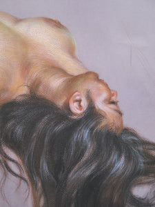 Reclining Nude with Flowing Hair Signed Figurative Pastel
