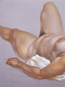 Reclining Nude with Flowing Hair Signed Figurative Pastel
