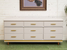 Load image into Gallery viewer, White and Gold 9 Drawer Dresser
