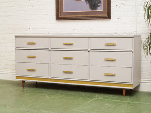 White and Gold 9 Drawer Dresser