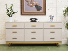 Load image into Gallery viewer, White and Gold 9 Drawer Dresser
