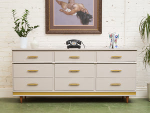 White and Gold 9 Drawer Dresser