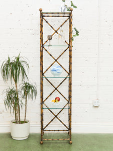Faux Bamboo Gilt Metal Vintage Etagere