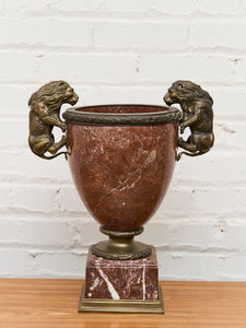 French Rouge Marble Mantle Vase with Lion Handles, 20th Century