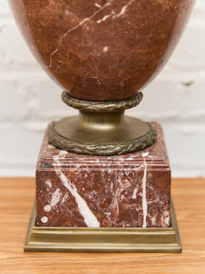 French Rouge Marble Mantle Vase with Lion Handles, 20th Century