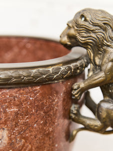 French Rouge Marble Mantle Vase with Lion Handles, 20th Century