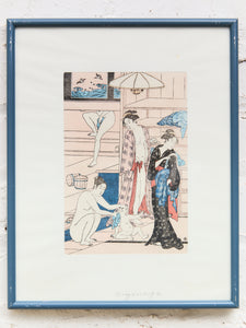 Ukiyo-e Female Bathers Woodblock Prints of Japanese Artist, Torri Kiyonag Signed