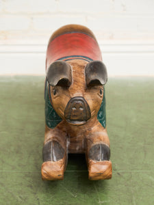 Asian Vintage Super Rare Hand-Carved Wooden Rocking Pig