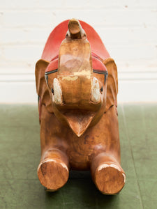 Asian Vintage Super Rare Hand-Carved Wooden Rocking Elephant