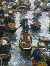 Load image into Gallery viewer, Original Oil on Canvas Thai Impressionist River Marketplace by Patamares Livisit
